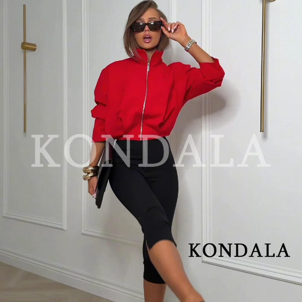KONDALA Damen Trendige Lässige Stehkragen-Jacke Minimalistische Pendler-Jacke mit Plissiertem Saum und Reißverschluss 2026 Herbst Vielseitige Jacken – Detail 3