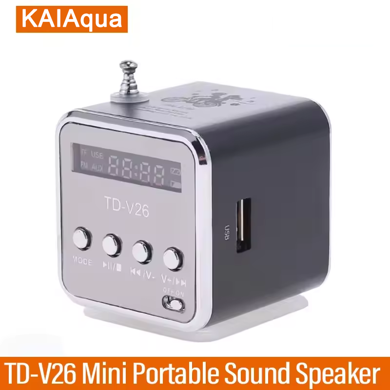  Mini TDV26 Subwoofer Speaker Outdoor Portable Radio FM Sound Box Small Music Wireless Mp3 Player Bluetooth Walkman Stereo Music 