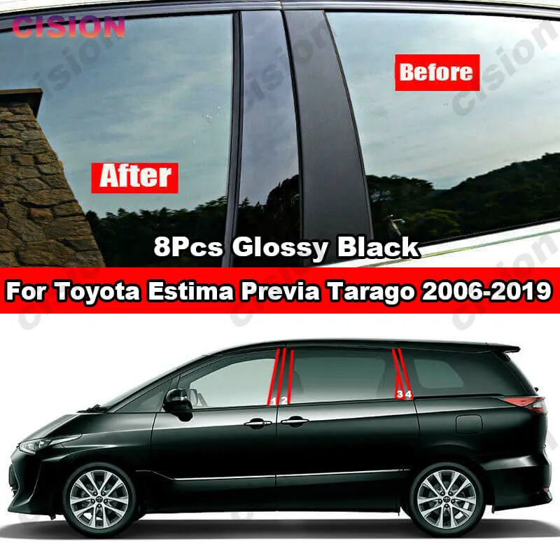 Car Window Door Column B C Pillar Post Black Mirror Effect PC Sticker Cover Trim For Toyota Estima Tarago Previa XR50 2006-2019