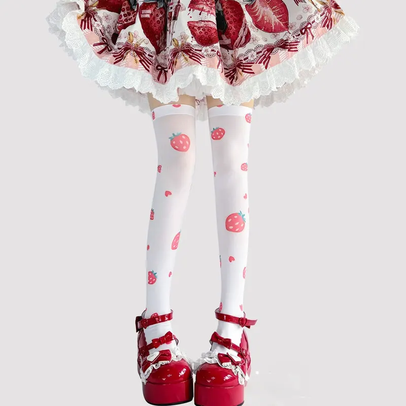 

Fashion Kawaii Tights with Print Lolita Harajuku Sweet Long Stockings Women Cute Stockings White Tight High Over Knee Socks