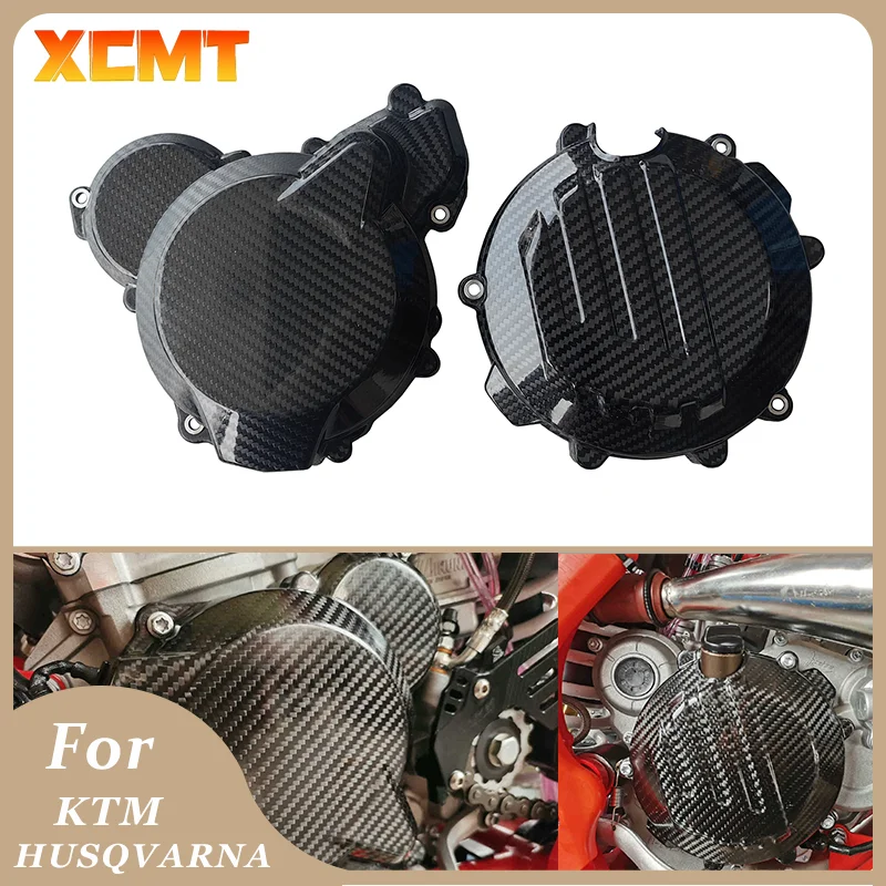 Motorcycle Carbon Fibre Engine Cover Clutch Ignition Protector For KTM Husqvarna SX EXC XC XCW TPI 250 300 TC TX TE 250i 300i