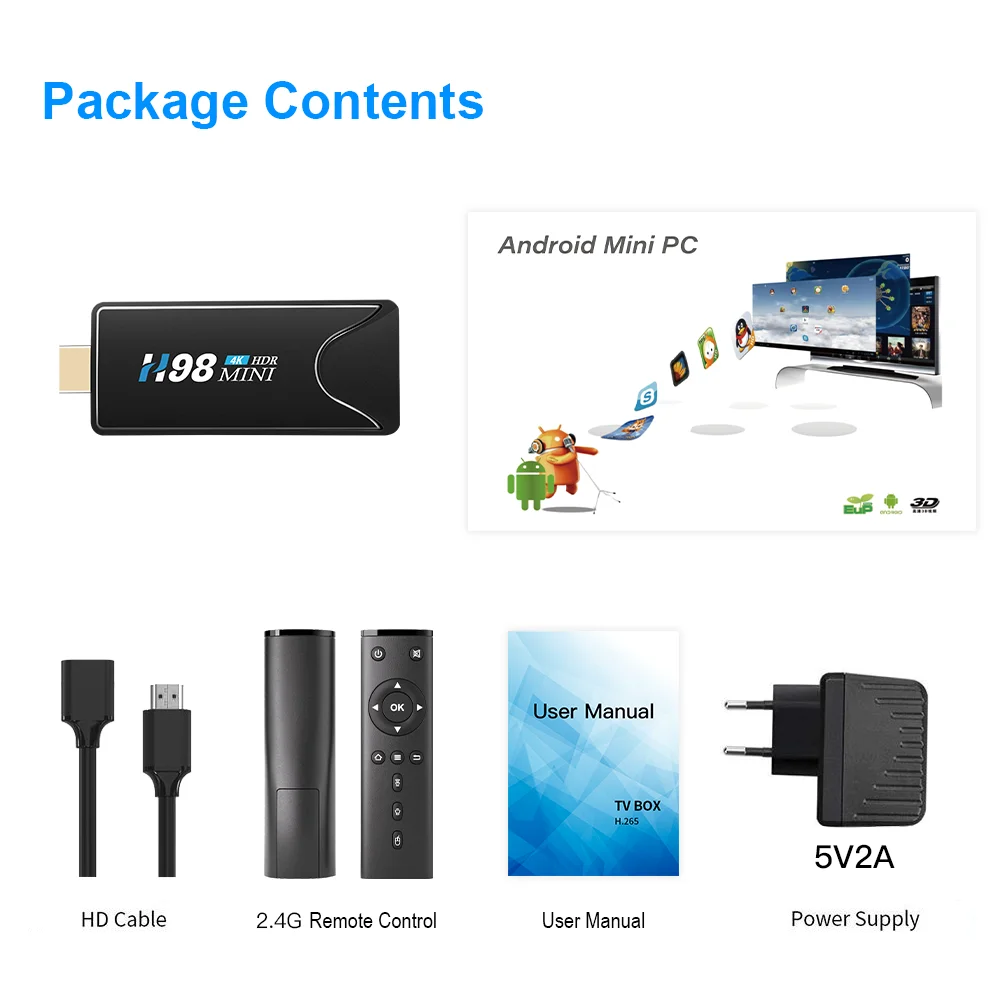 HONGTOP Mini TV Stick H98Mini Android 10 obsługuje 4K HD wideo 2.4G/5G TV Box z WiFi H.265 odtwarzacz multimedialny Bluetooth dekoder