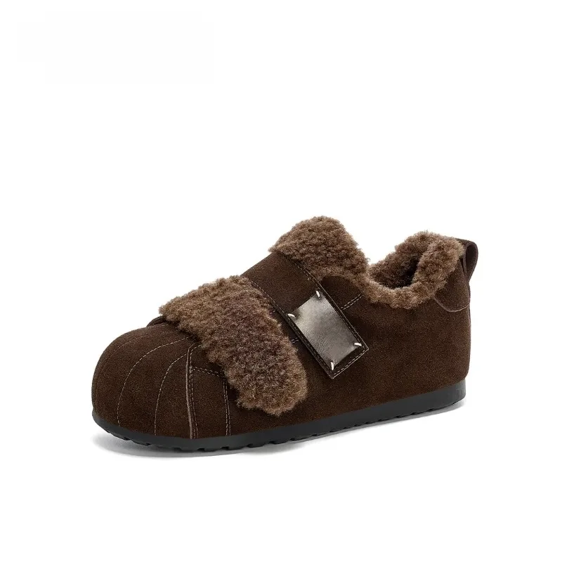 Niche Retro Style Shell Head Velvet Cotton Shoes 2025 Winter Versatile Plush Warm Platform Casual Shoes
