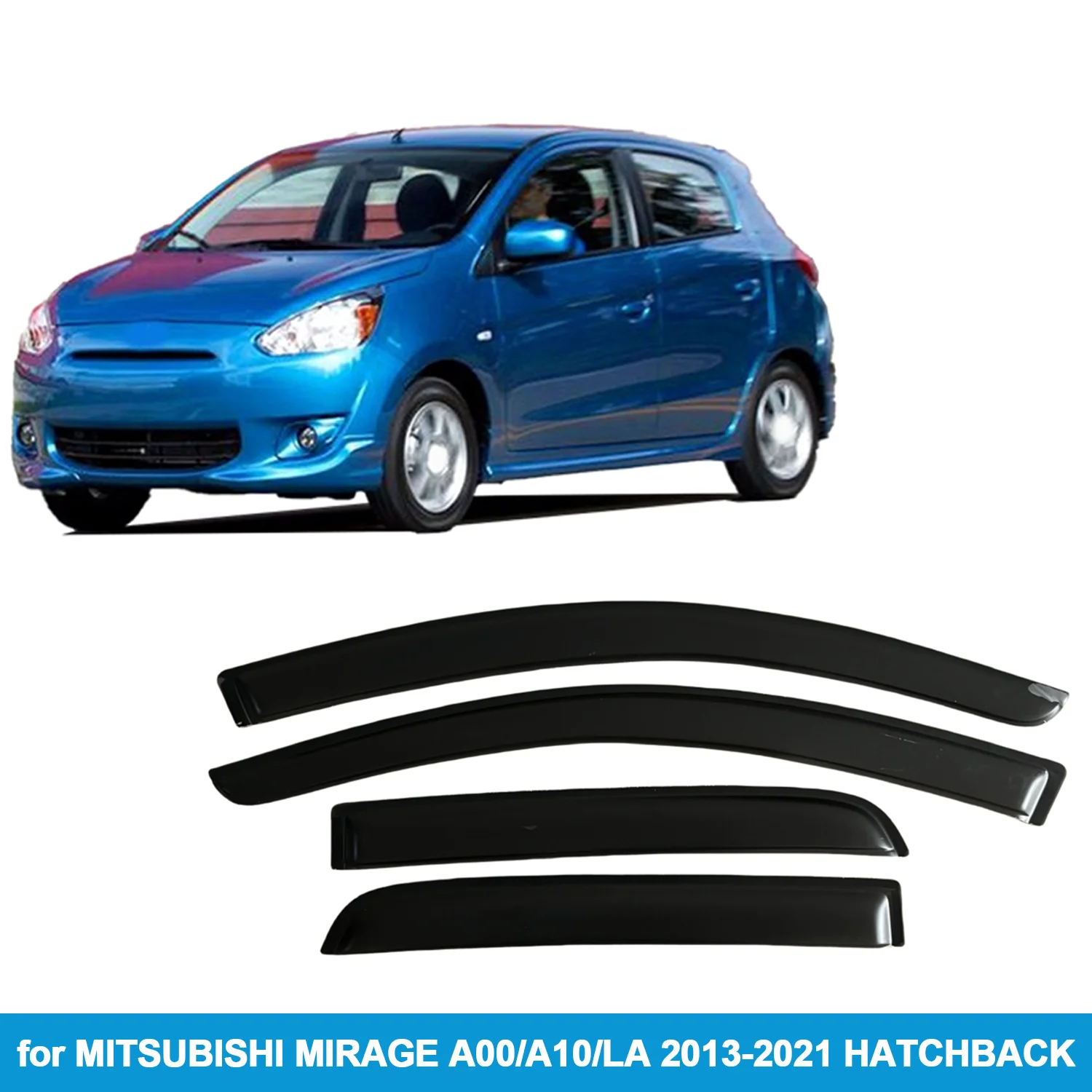 

for MITSUBISHI MIRAGE A00/A10/LA 2013-2021 HATCHBACK Rain Guard Side Vent Deflector Weathershield Outside-Mount Tape On