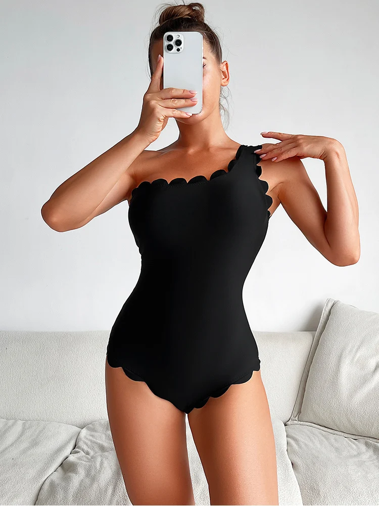 

New Women One-shoulder One-piece Bikini 2025 Sexy Solid Sling Swimsuit Backless Hollow Swimwear Tight Push Up Beach Bathing Suit