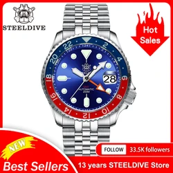 STEELDIVE-Relógio impermeável Super Luminous Sapphire Bezel Mergulho para Homens, Automatic Chronograph, Novo, 42mm, 200m, NH34, GMT