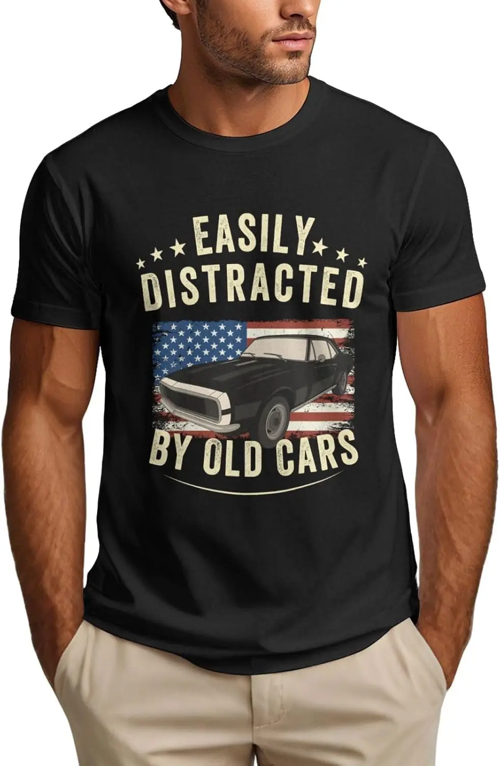 

Easily Distracted by Old Cars Shirt Classic Car Guy Vintage Men's T-Shirt