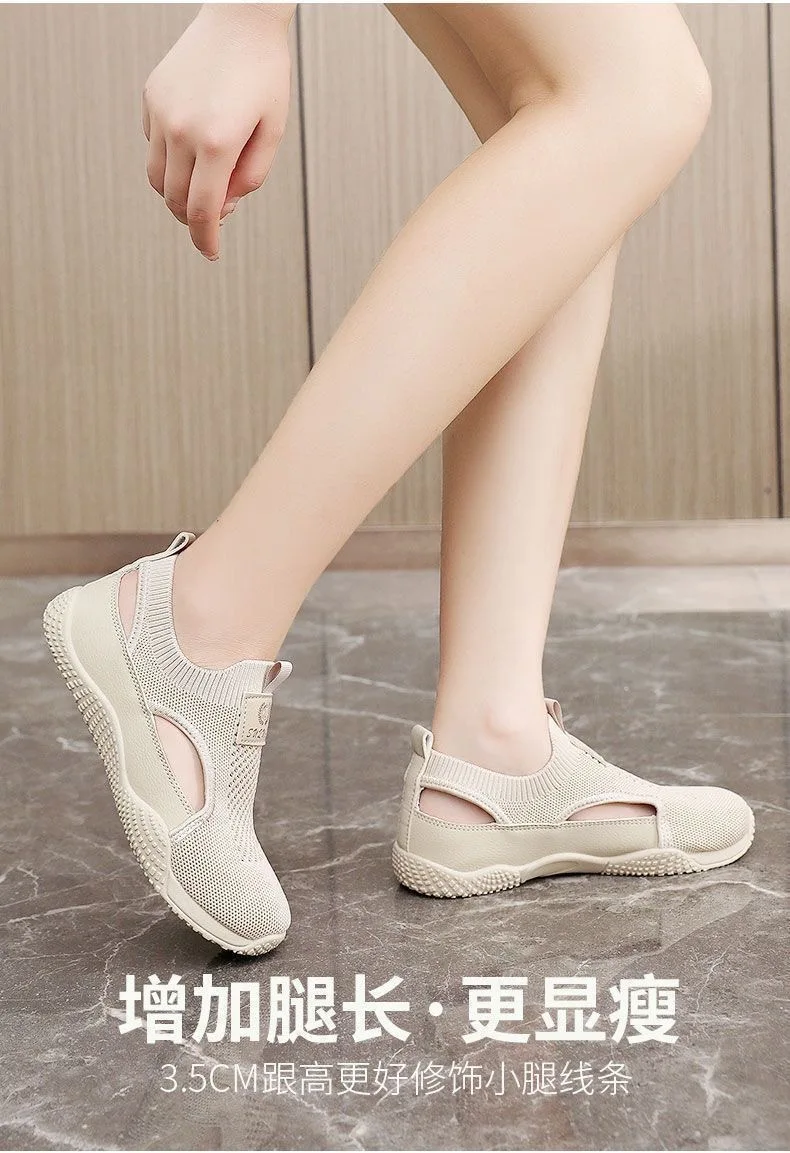 Damen Sommer Weiße Schuhe Koreanischer Stil Ins Mode Atmungsaktive Strick-Freizeitschuhe – Detail 4