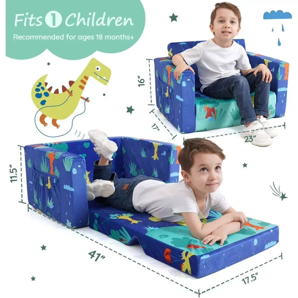 children's sofas, Kids Couch: Toddler Sofa Bed Fold Out for Gilrs Boys Baby Flip Out Convertible Lounge Chair Dinosaur