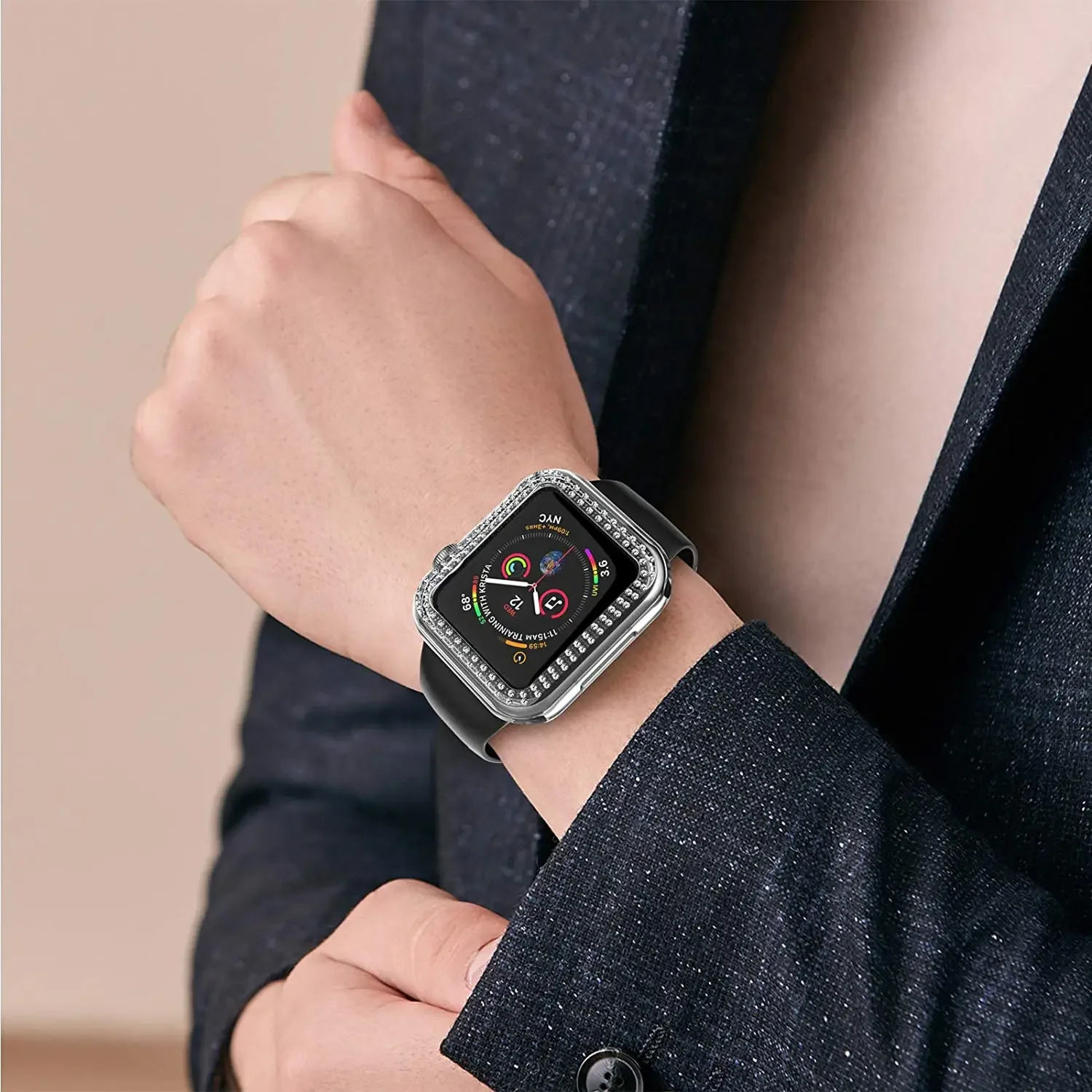 حافظة ماسية وغشاء مقسى لساعة أبل ، غطاء واقي زجاجي لسلسلة iWatch 9 ، 8 ، 7 ، 6 ، 5 ، 4 ، 3 ، SE ، 45 ، 44 ، 41 ، 40 ، 42