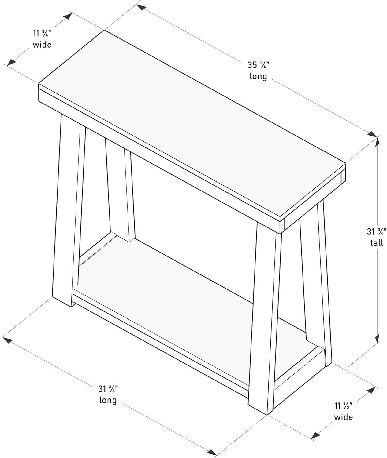 Plank+Beam Classic 36 Inch Console Table with Shelf, Solid Pine Wood Entryway Table with Storage, Narrow Sofa Table for Hallway,