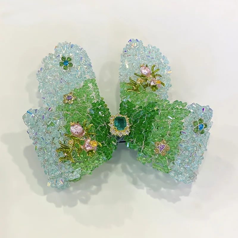Crystal Butterfly Spring Clip Luxury Handmade Crystal Hair Clips Low Ponytail Barrette Women Banquet Party Hair Accessory