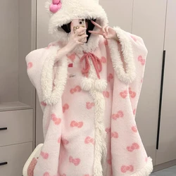 Autumn and Winter New Pajamas Robe Winter Girls Sweet Wind Cape Plush Ladies Pajamas Homewear Coral Velvet Robe Homewear