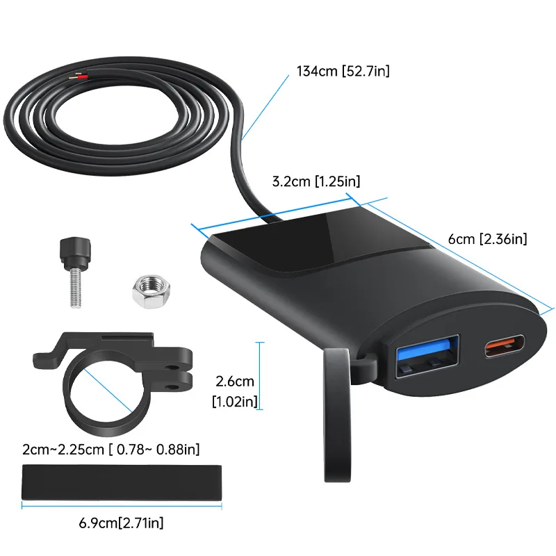 Pengisi daya USB sepeda motor, QC3.0 Tipe C Charger IP67 tahan air stang braket dudukan ponsel Moto Port ganda pemegang pengisi daya Cepat