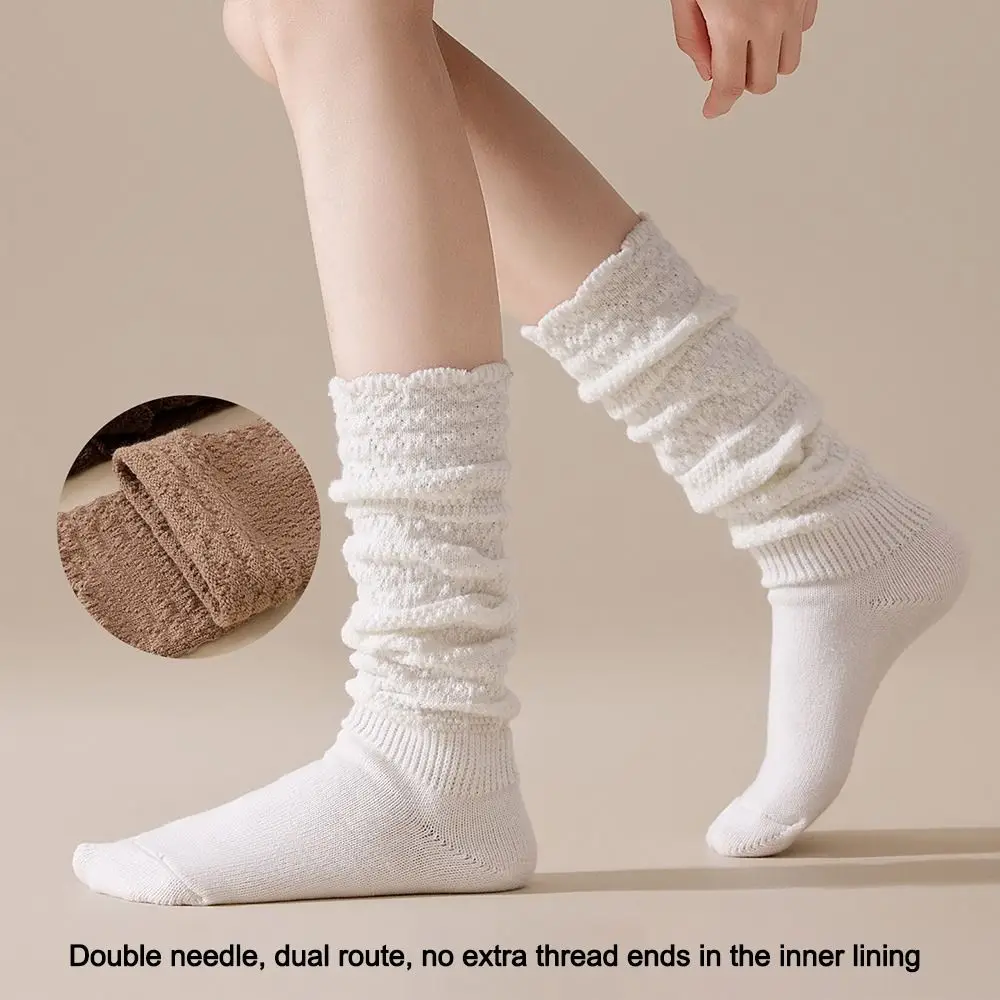 

Fashion Solid Color Knitted Calf Socks Y2K Lolita Lace Long Tube Sox JK Stockings for Women Girls