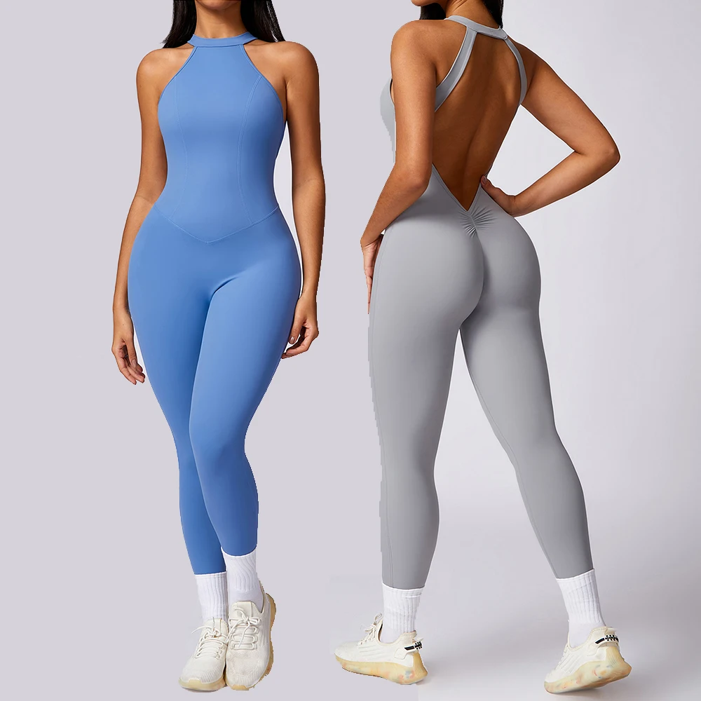 

Sexy V Back Jumpsuit Women Backless Sports Bodysuits Women's Tracksuits Rompers Workout Set Fitness Quick Drying Yoga Clothes