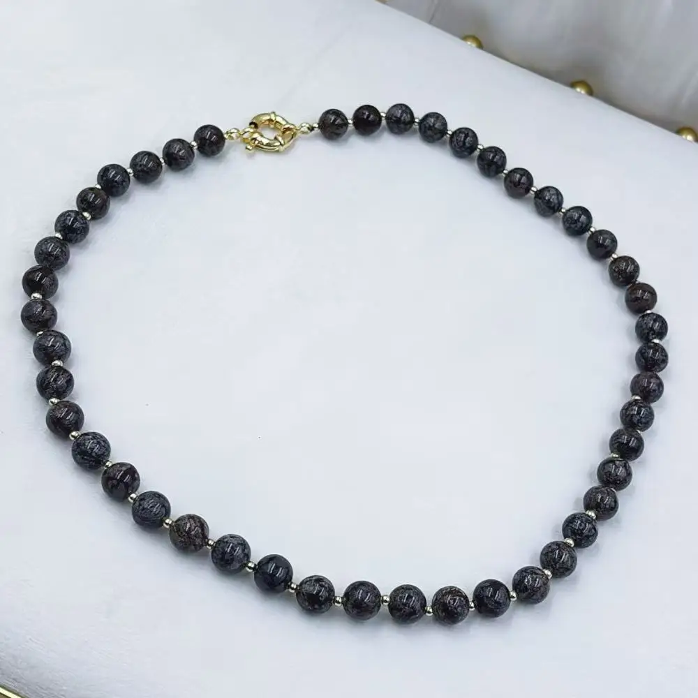 8mm Brown Natural  Snowflake Stone Bohemia Column Women Retro Vintage Jewelry Necklace