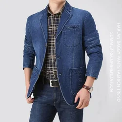 Blazer en denim pour hommes, Manteau de veste imbibé de Jean masculin, Vêtements d'extérieur en denim de trois boutons, Taille M-4XL