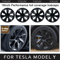 4PCS Hub Cap for Tesla Model Y 19-Inch Performance Replacement Wheel Cap Automobile Hubcap Full Rim Cover Accessories 2018-2024