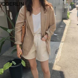 QOERLIN – Blazer fin en coton et lin, vêtements de printemps Fll, nouveau style coréen rétro, ample et décontracté, veste de costume, 2022