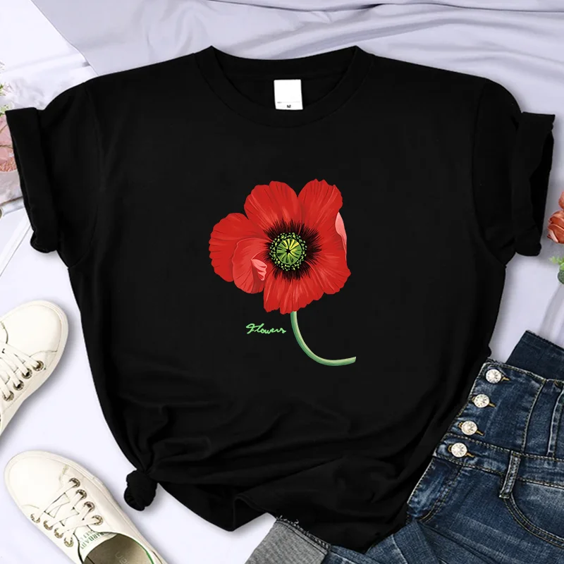 Luxury Brand Flower For Women\'s High-Quality Summer Printing T-shirt 100% Cotton Casual Oversized Y2k Personality Sleeve O-neck