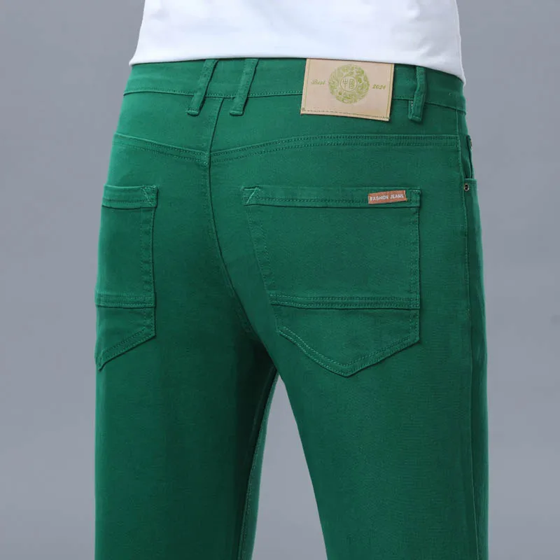 Spring New Men Elastic Cotton Jeans Army Green Fashion Comfortable Denim Pants Plus Size 42 44 Straight Business Casual Trousers