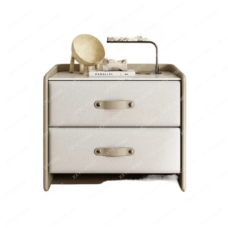 

Italian minimalist all-solid wood saddle leather bedside table household bedroom simple modern bedside storage locker