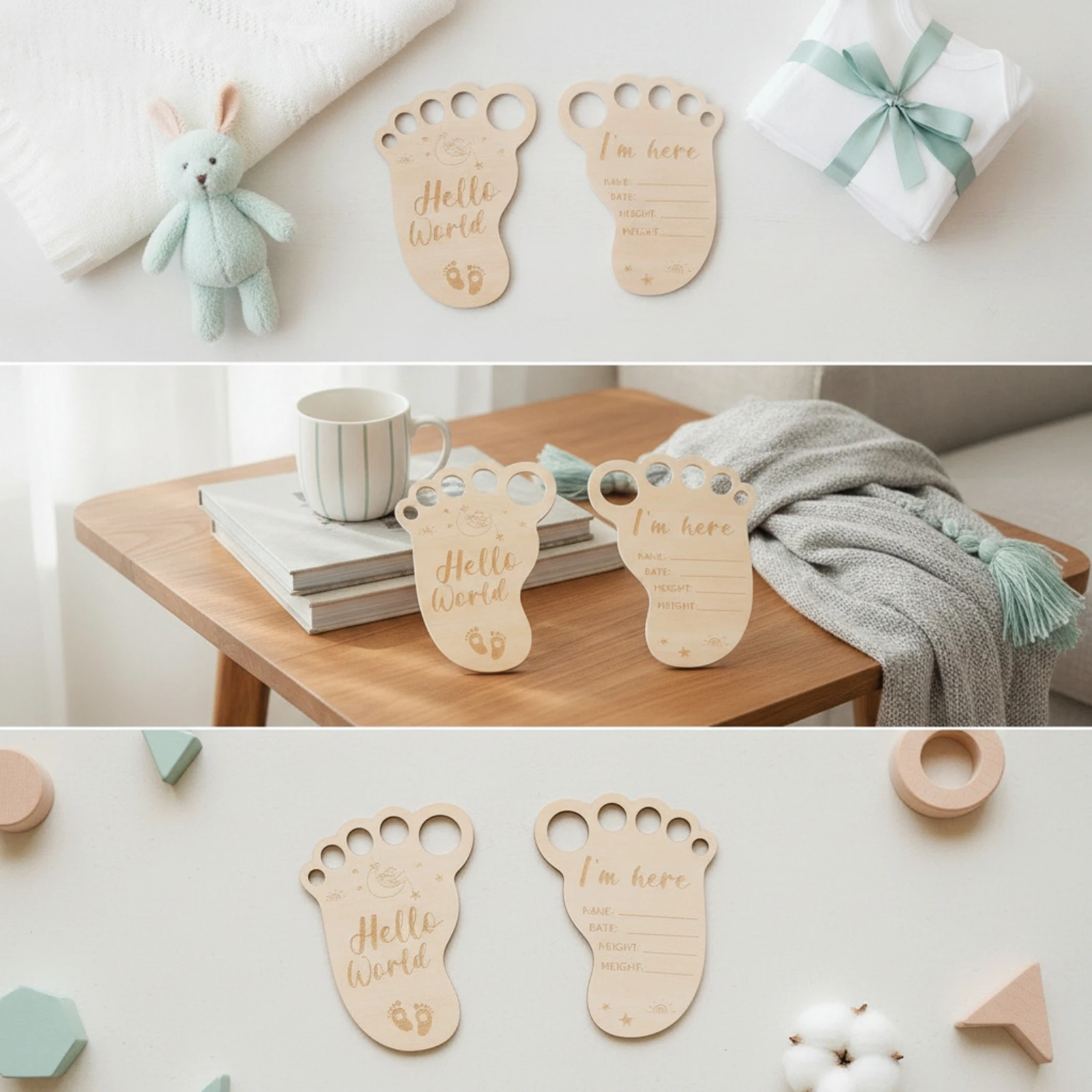 

2 Pieces Baby Milestone Plaque Smooth Wooden Footprint Plaque Baby Announcement Board Premium Photo Prop Elegant