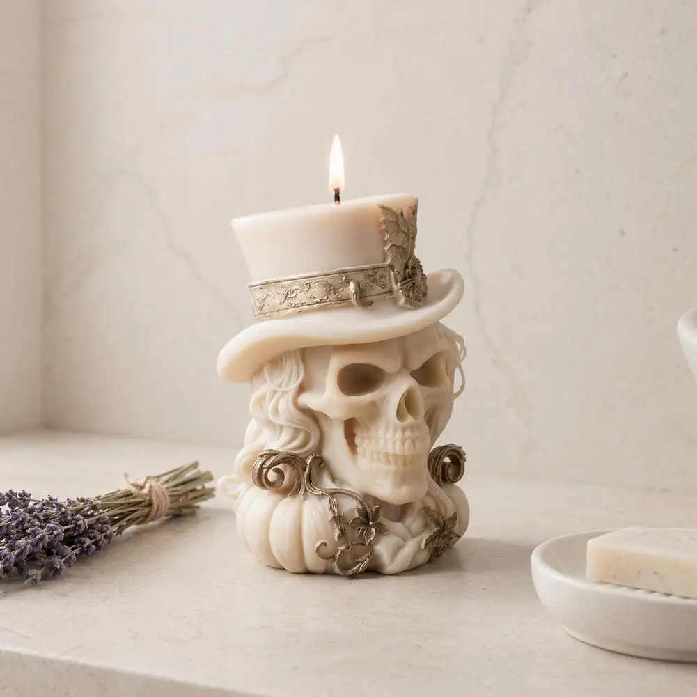 Epoxy Resin Skull Mold Skull Candle Mold 3d Cowboy Skull Silicone Mold Halloween Skeleton Candle Epoxy Resin Casting for Soap