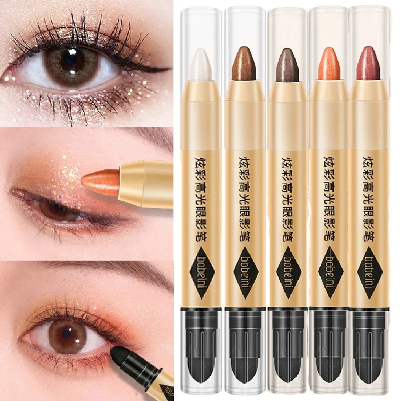 Bâton de fard à paupières à paillettes Double face, surligneur scintillant, stylo d'ombre à paupières mat, maquillage éclaircissant, ver à soie, Eyeliner Champagne or