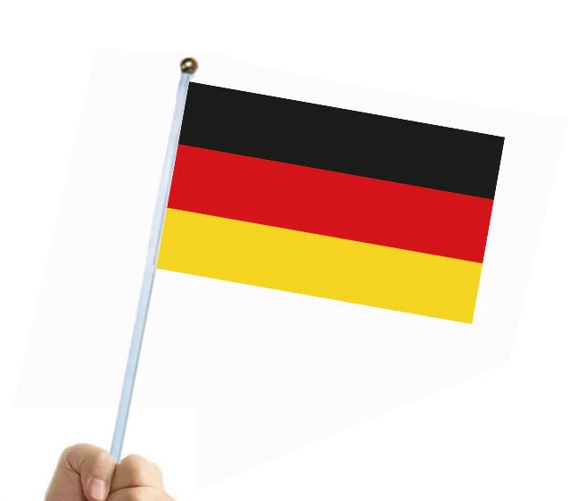 

100pcs 14x21cm Germany national flag custom printed GER GERMA GERMANY hand flag with plastic flagpole Hand Waving Flag