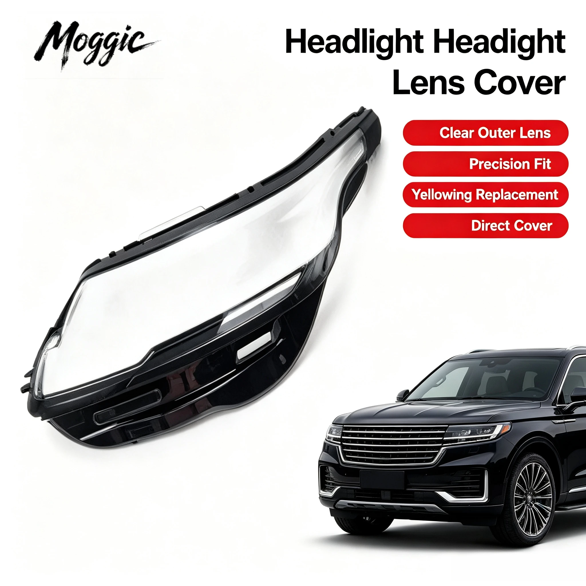 Moggic High‑Transparent Durable Headlight Lens Cover For Range Rover Velar L560 2017‑2020 Clear