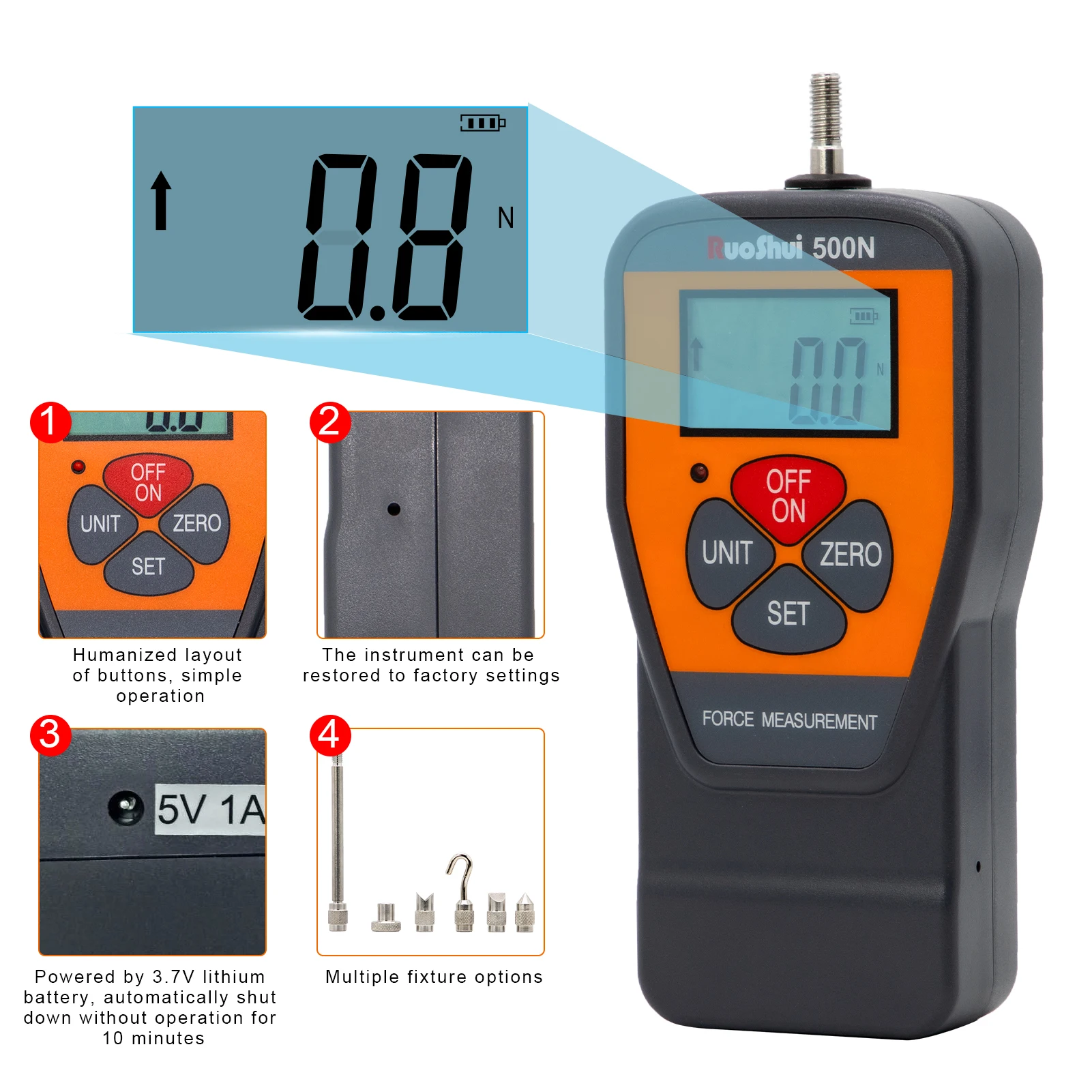 วิคเตอร์ โปรเครื่องวัดแรงดิจิตอลเครื่องวัดแรงดึงแบบกดดึงความแม่นยำสูงสำหรับการทดสอบแรงดึงและการบีบอัด (น, กก., ปอนด์, ออนซ์) 10N-500N