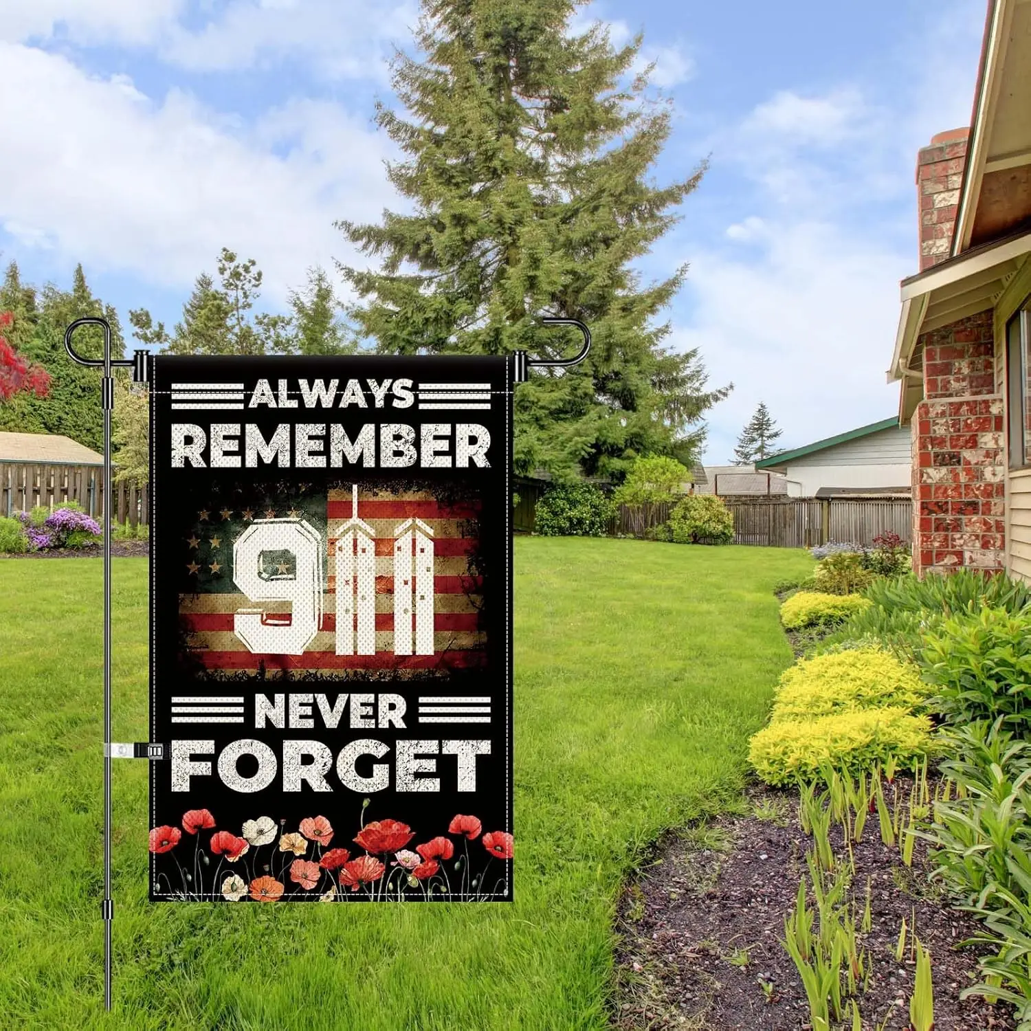Always Remember 911 Never Forget Garden Flag Poppy Patriotic Soldier Memorial Independence Day Banner for 4th of July Vetera yyi