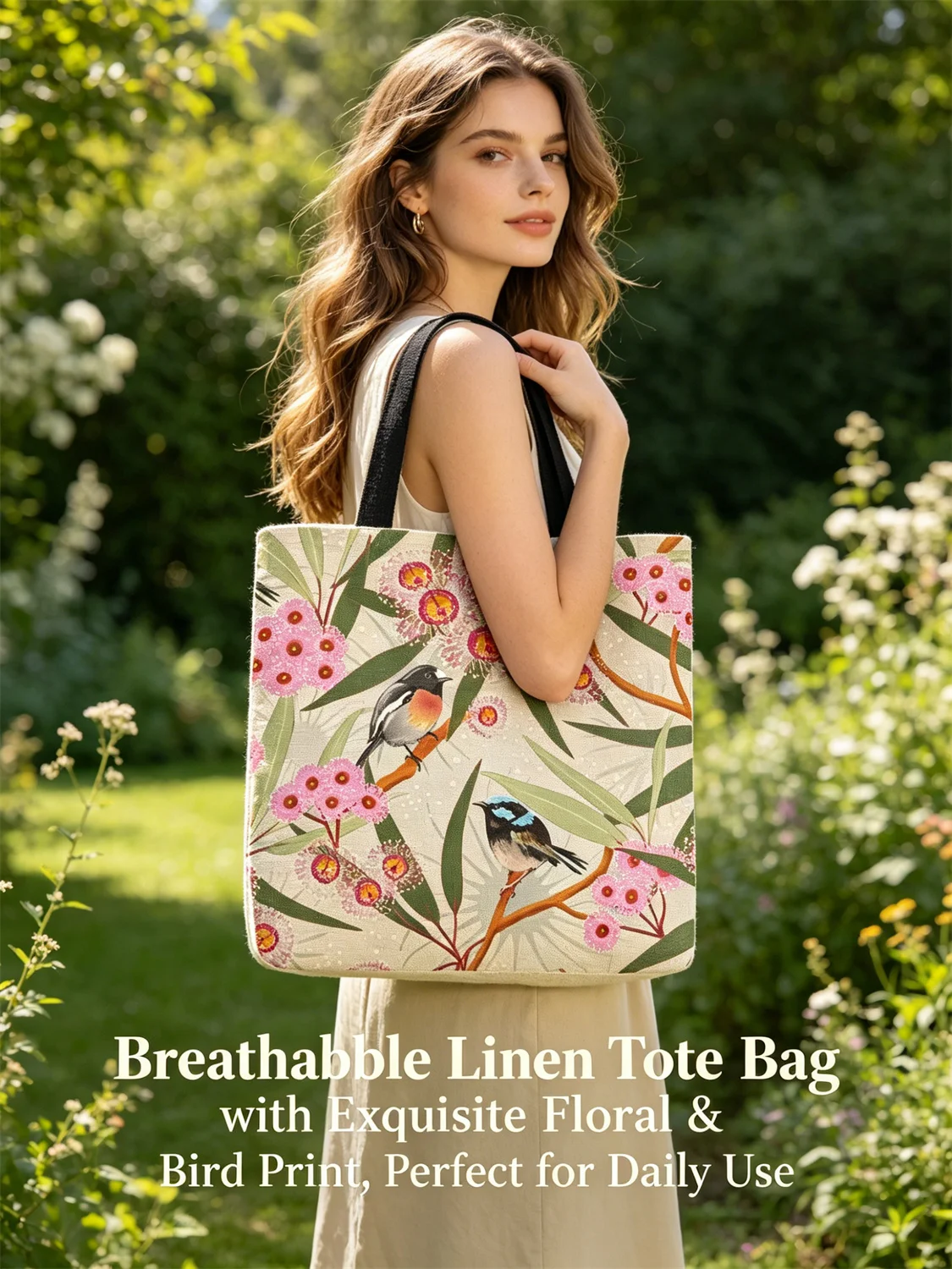 Bird Blossom Floral Printed Tote Bag Daily Carry Essential Ideal For Commute And Shopping Trips Great Daily Item Storage