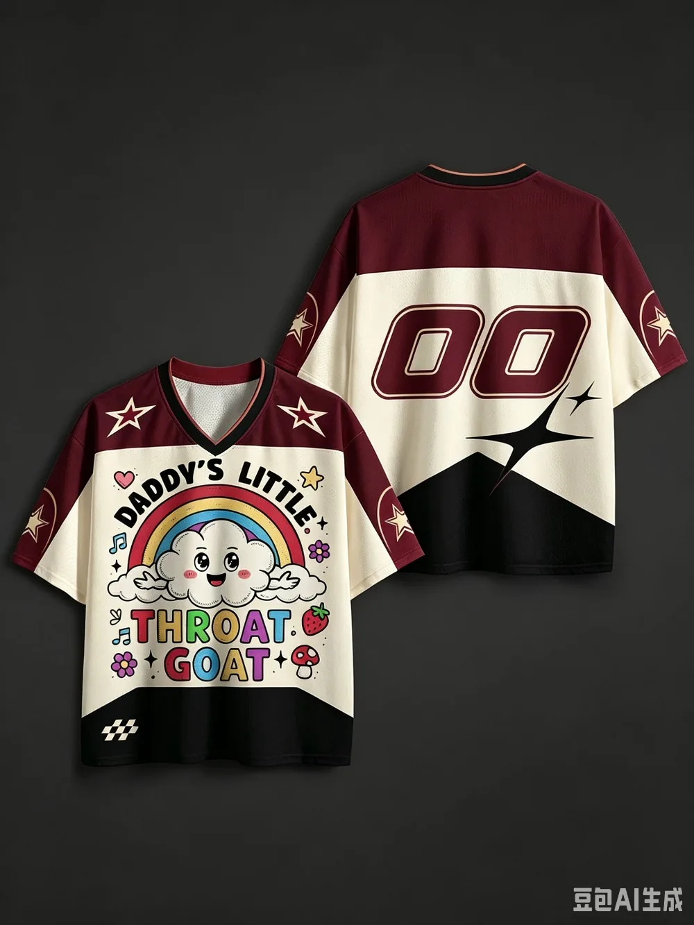 Spaß, Regenbogenwolken. 3D-Druck Schnelltrocknend Atmungsaktiv Sport Herren Damen V-Ausschnitt Locker T-Shirt Modische Street Y2K Elternkleidung – Detail 7