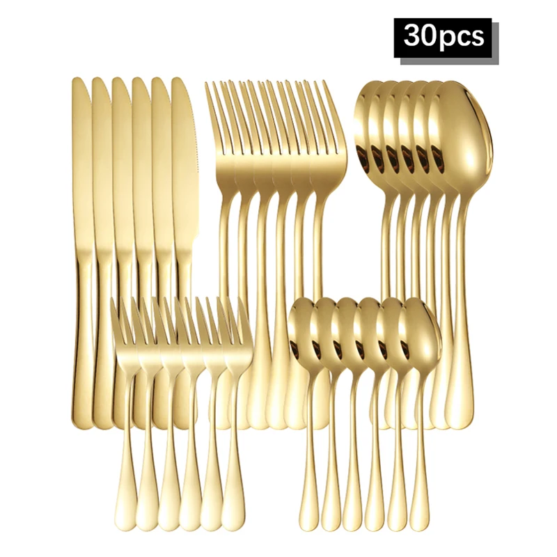 6/30pcs Golden stainless steel tableware knife, fork and spoon hotel thickened western tableware steak knife, fork and spoon set