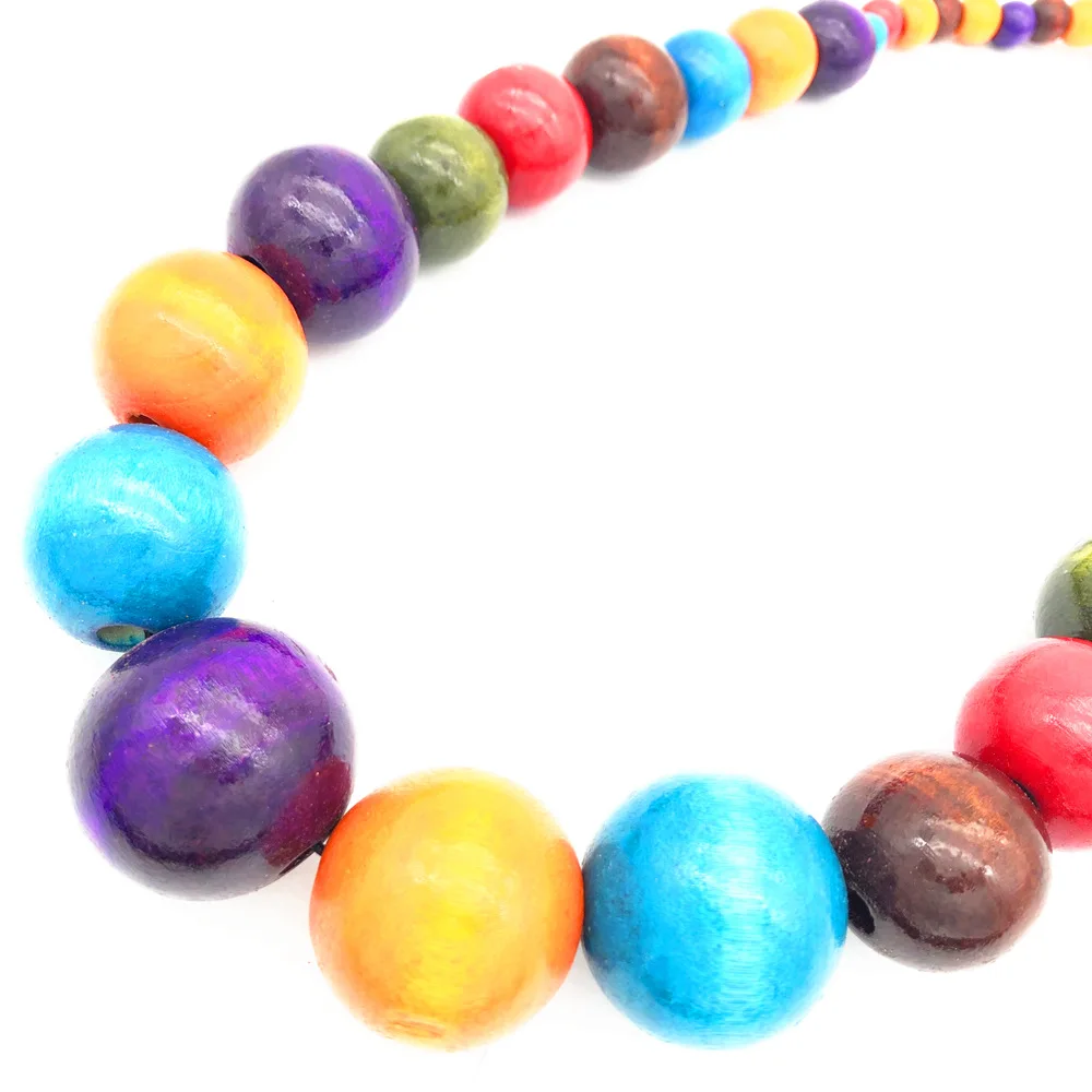 Ethic Style Wood Bead Necklace Earring Set Statement Jewelry Set Costume Colorful Beaded Necklace For Women