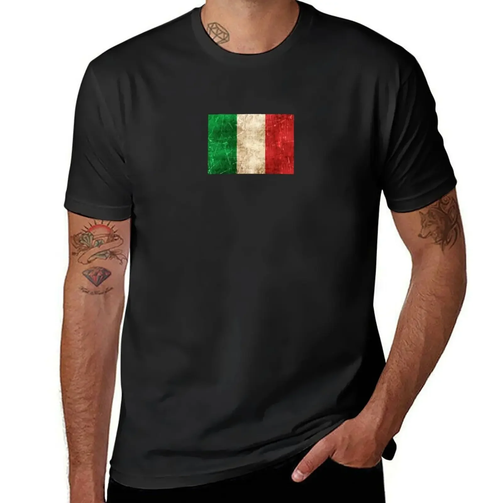 Vintage Aged and Scratched Italian Flag T-Shirt vintage anime shirt designer shirts new edition Men's t shirts