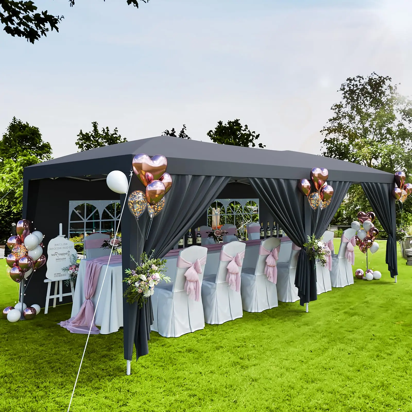 10x20 FT Pop Up Canopy Tent with 6 Removable Sidewalls, Reinforced Waterproof Outdoor Gazebo, 3 Height Adjustable Party Tent for Wedding, Market, Backyard Events, Includes Carry Bag