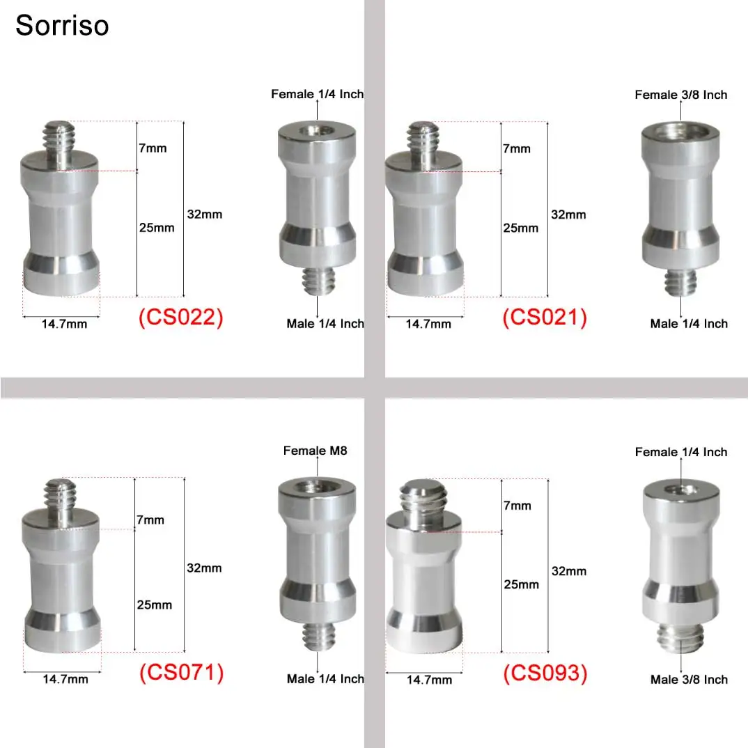 카메라 암수 변환 나사, Dslr 라이트 스탠드 삼각대용 고정 마운트 변환기, 1/4 인치, 3/8 인치, 20 스레드