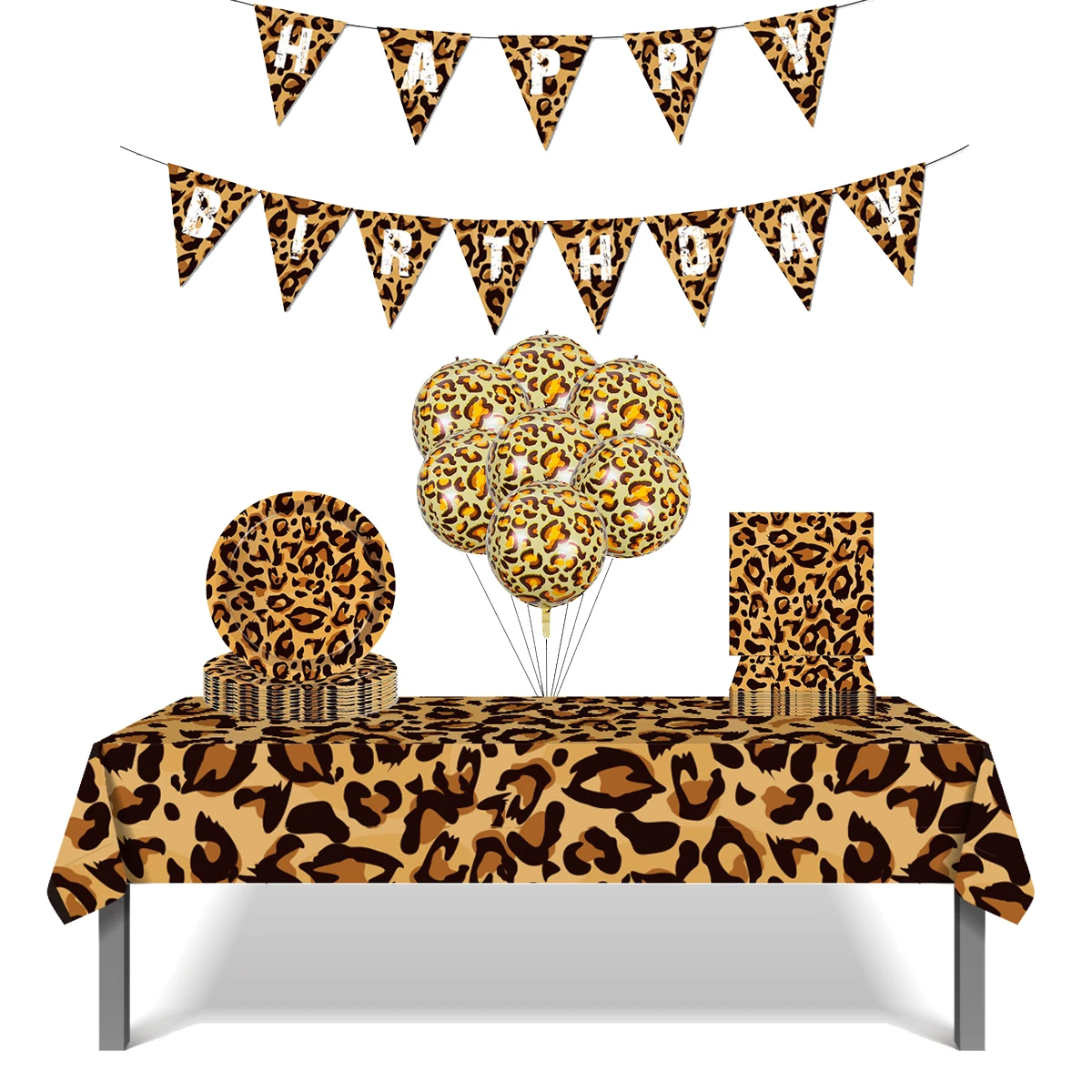 1Set Woodland Animal Leopard Tiger Print Plate tovaglioli tovaglioli Forest Banner Jungle Safari Wild One Birthday Party Decoration