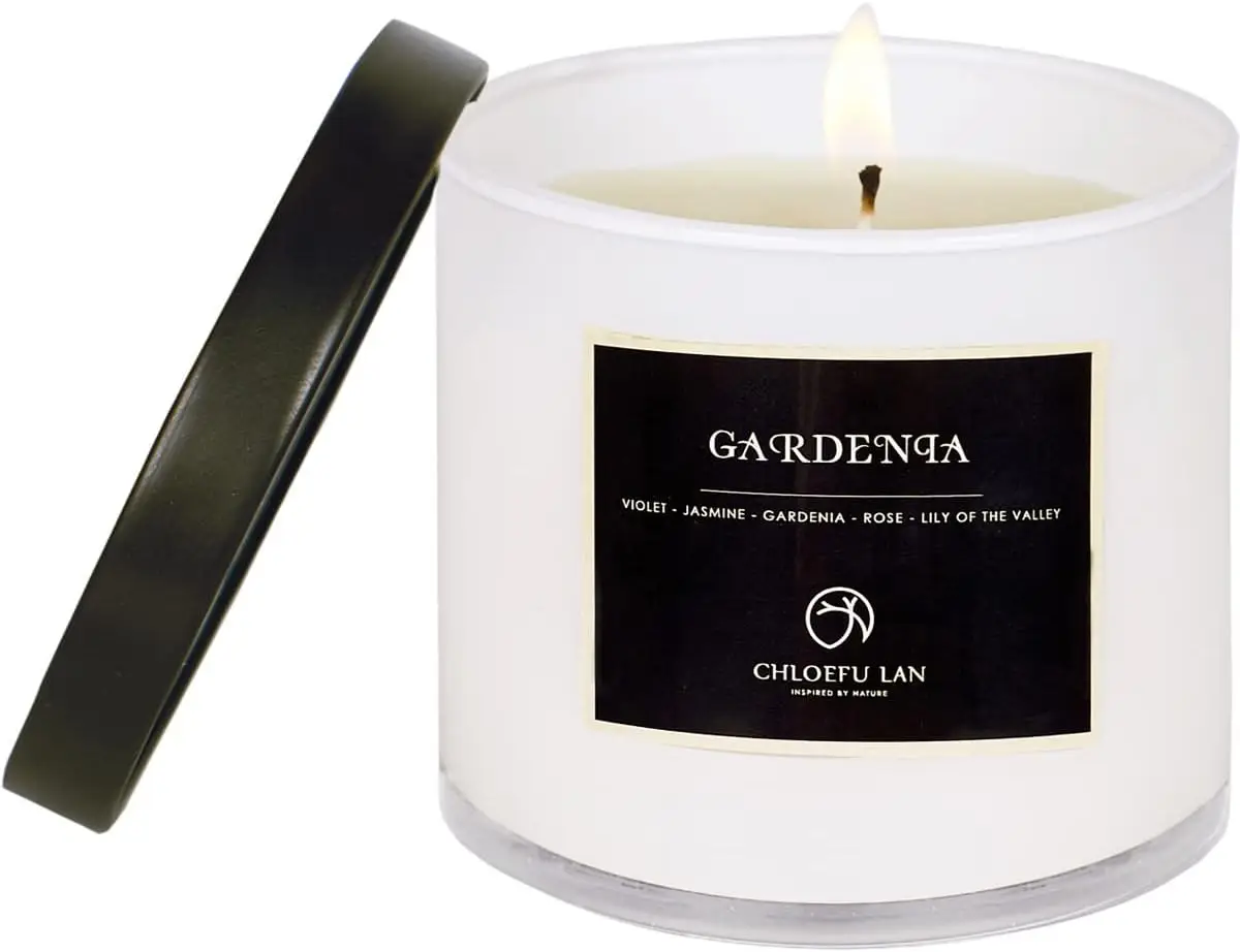 Vela Aromática Premium con Aroma a Gardenia, 7.1 oz | Vela de Soja Natural de Larga Duración (45 Horas), Decoración para el Hogar, Frasco de Vidrio Blanco con Caja de Regalo