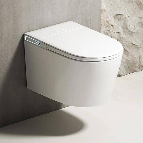 Toilettes intelligentes murales à lumière UV, télécommande améliorée, faible compatibilité de la pression d'eau, p-piège, toilettes intelligentes murales