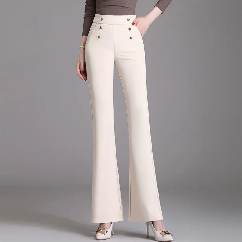 

Simple Temperament High Waist Flare Pants Women Solid Pocket Autumn Winter Fashion Casual Versatile Office Lady Slim Trousers