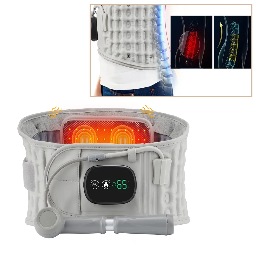 

Inflatable Lumbar Support Belt Waist Decompression Back Massager Red Light Heat Vibrator Lower Back Pain Relief Spine Corrector