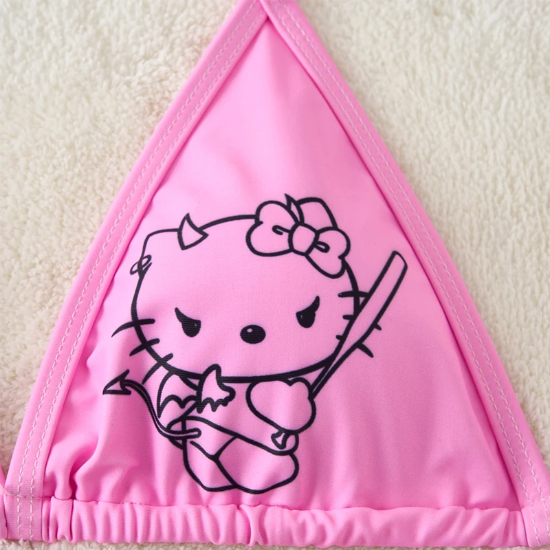 Hello Kitty stroje kąpielowe damskie seksowne bikini damskie stroje kąpielowe 2 szt. Split pasek regulowane stroje kąpielowe pływanie letni strój