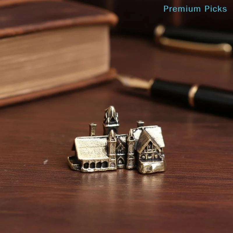 portableBrass Small Castle House Miniature Figurines  for Micro Landscape DIY Craft Fairy Garden Architecture Desk Decoration