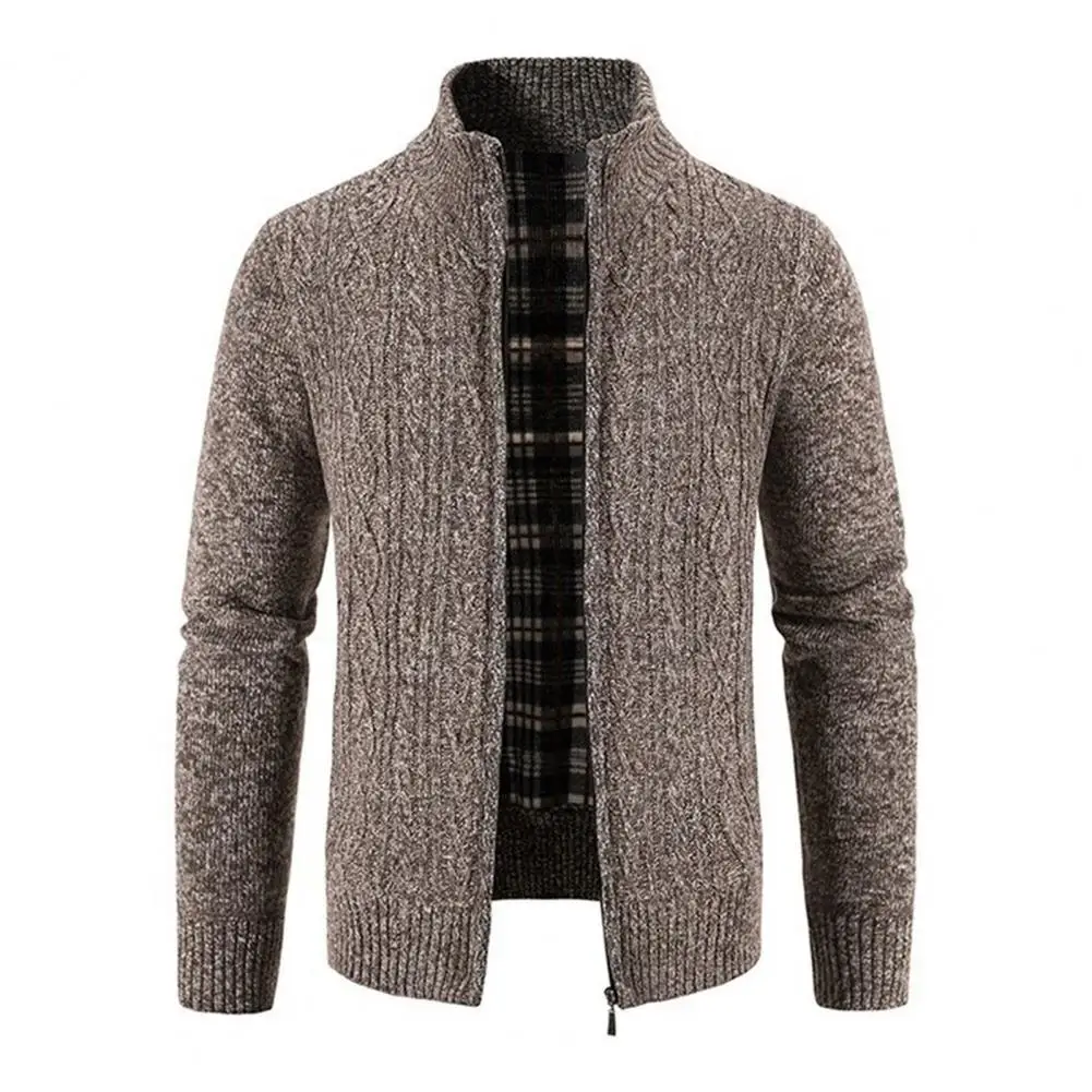 Jaqueta de malha masculina, Cardigan Slim Fit, Suéteres casuais, Casacos de cor sólida, Crochê espesso, Gola Stand