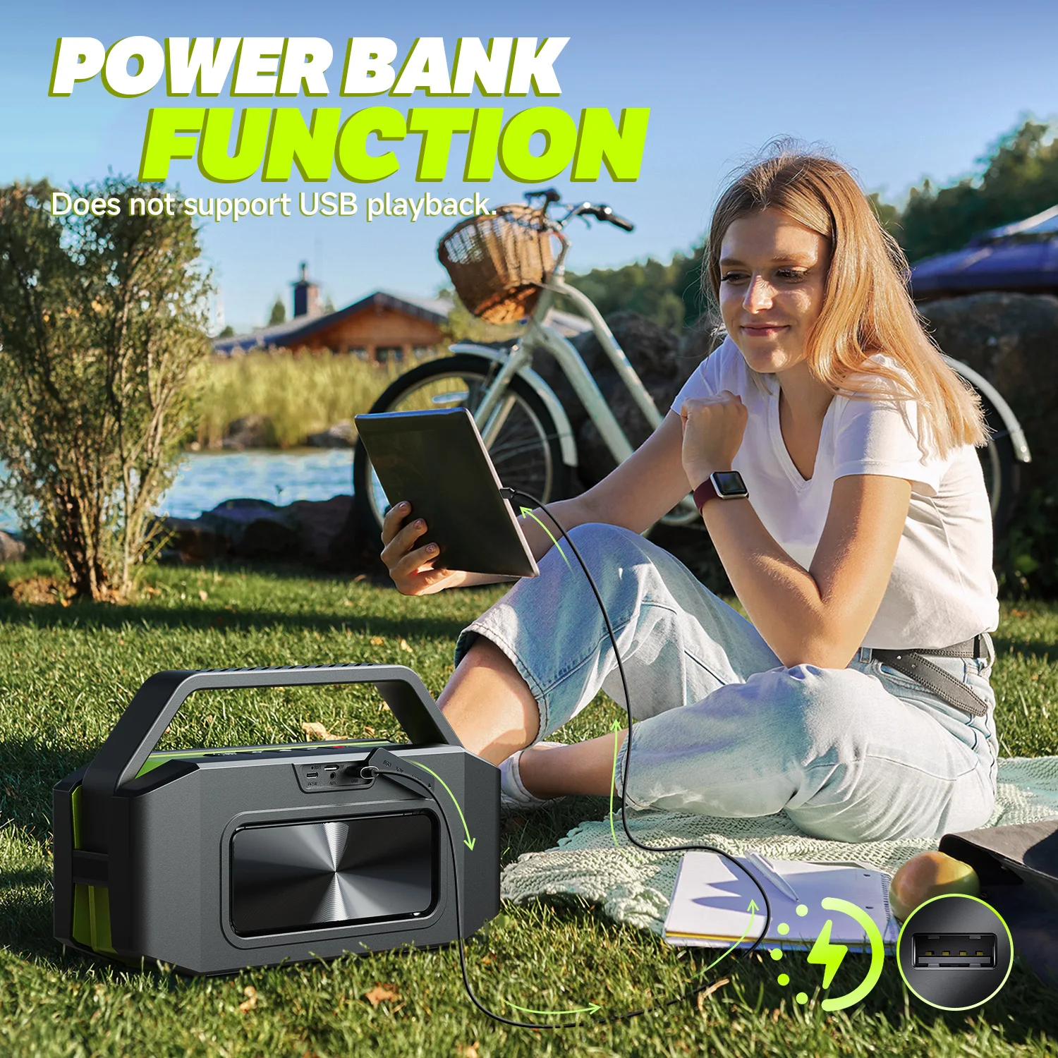 W-KING D9-1 Green Bluetooth Speaker, 100W Peak 60W HD IPX6 Portable Speaker Wireless Loud Waterproof Outdoor Party Large Boombox 2